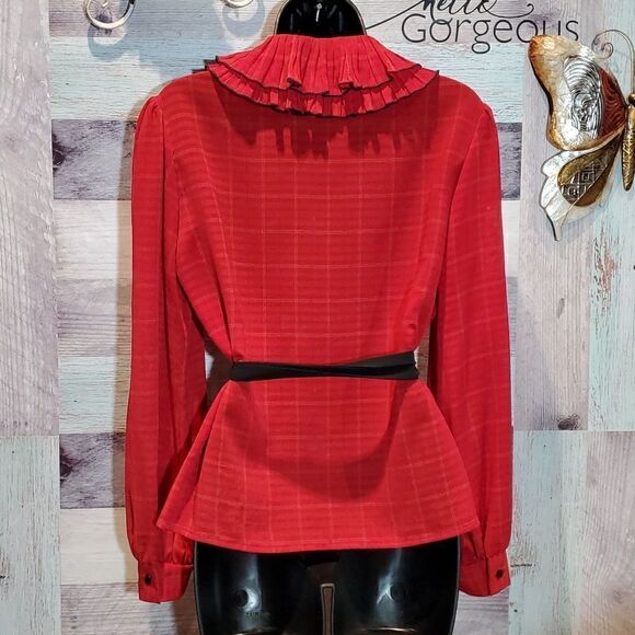 Vintage Red Textured Peter Pan Collar Lorch 9/10 CottageCore Festival Unique - Picture 6 of 8